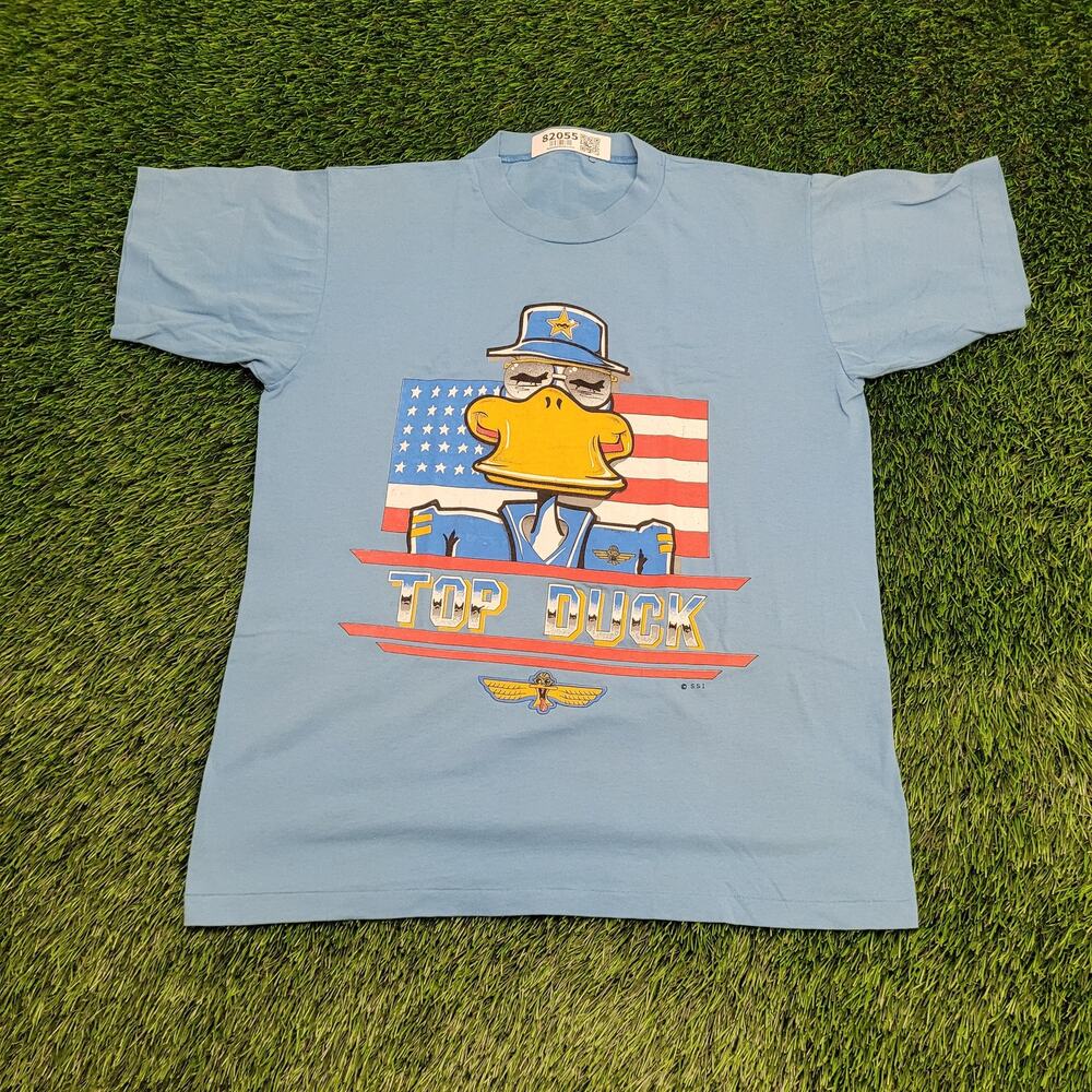 Vintage 80s Top Duck USA Military Shirt Medium 20x26 Cropped